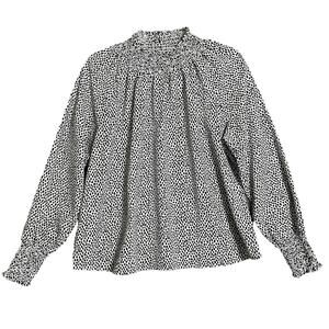 Nine West Blouse Large White Black Long Sleeve Animal Print Spotted Dalmation